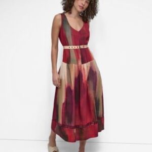 NWT DKNY Chic Sleeveless Abstract Brushed Print Midi Dress Size 4